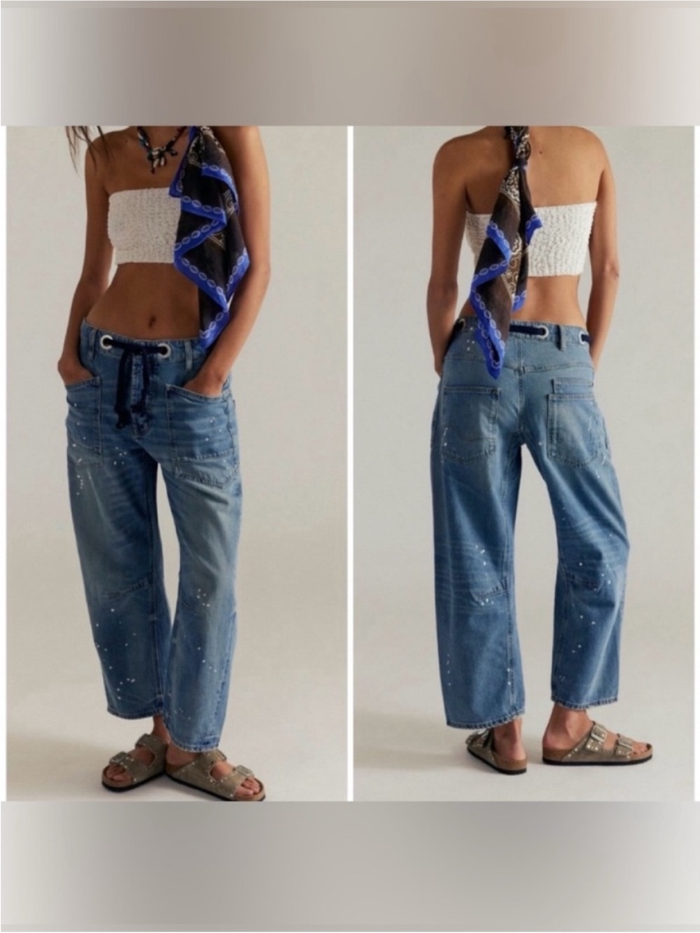 NWOT Free People We The Free Moxie Pull-On Barrel Jeans- blue Timeless Blue - 28